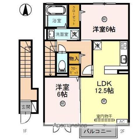 エントピア B棟(2LDK/2階)の間取り写真