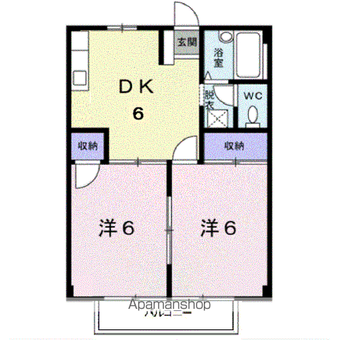 サンハイツ藤B(2DK/2階)の間取り写真