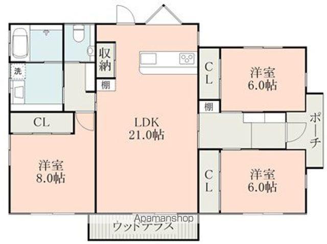 熊本県熊本市北区 1階建 築8年(3LDK)の間取り写真
