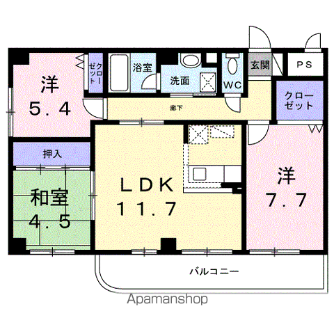 プラザ初雪A-Ⅰ(3LDK/2階)の間取り写真