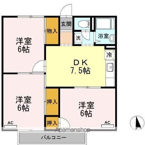 コーポ羽衣 Aグリーン(3DK/2階)の間取り写真