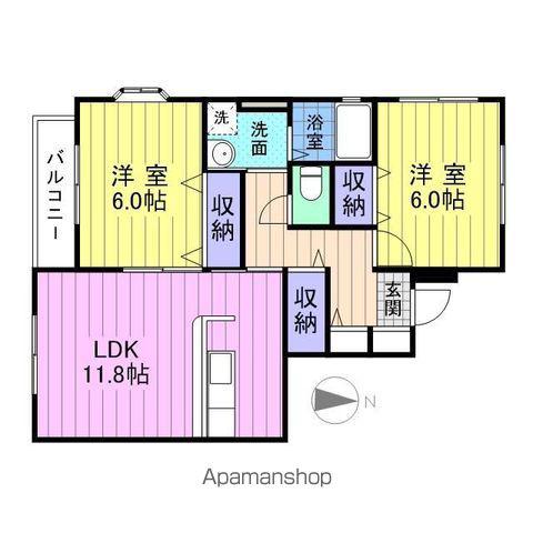 ポプラールA(2LDK/1階)の間取り写真