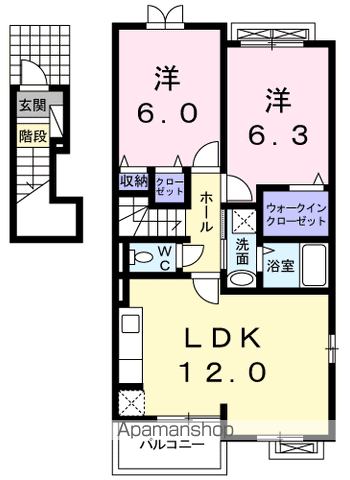 ミニョン・ドゥ(2LDK/2階)の間取り写真