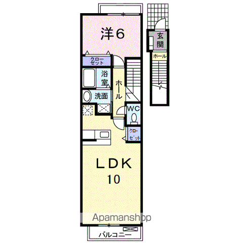 サニーリブA棟(1LDK/2階)の間取り写真