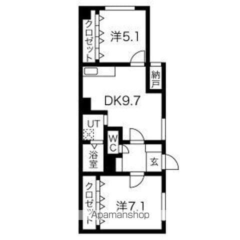 札幌市南北線 北３４条駅 徒歩8分 2階建 築45年(2DK/2階)の間取り写真