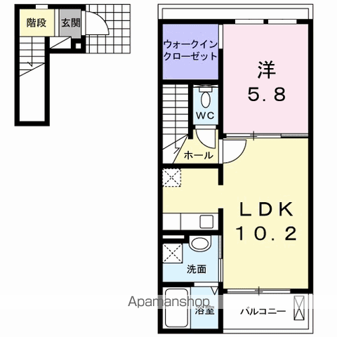 ボヌールB(1LDK/2階)の間取り写真