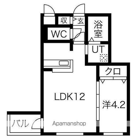 ヴォヤージュ円山(1LDK/4階)の間取り写真