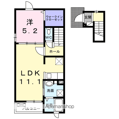 カーサ・フェリーチェ RKーⅡ(1LDK/2階)の間取り写真