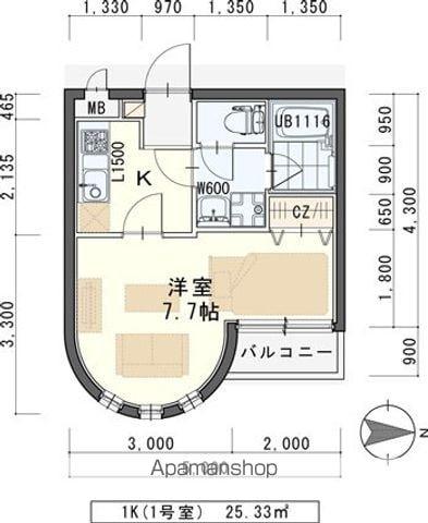 ヘリオス(1K/1階)の間取り写真
