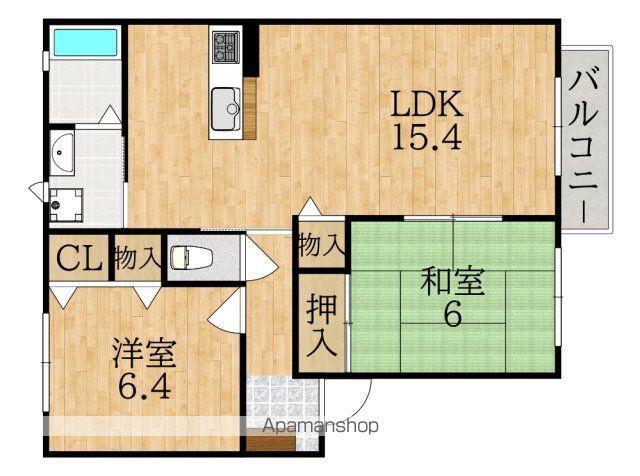 グランディール青垣B棟(2LDK/1階)の間取り写真