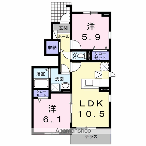 トビアスガーデン南沖洲B(2LDK/1階)の間取り写真