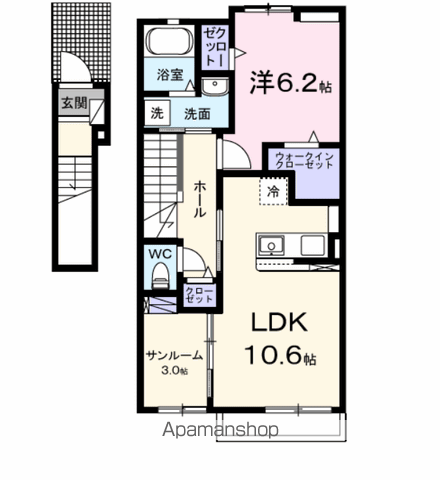 ハピネス久留米(1LDK/2階)の間取り写真