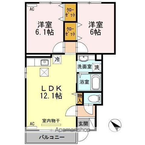 ゆがふテラスⅠ(2LDK/1階)の間取り写真