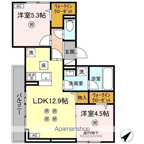 DーRESIDENCE光丘町B棟 B棟(2LDK/1階)の間取り写真