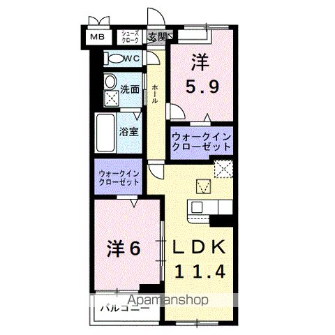 アイマコート 初芝(2LDK/1階)の間取り写真