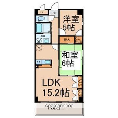 ホーエイ中根(2LDK/3階)の間取り写真