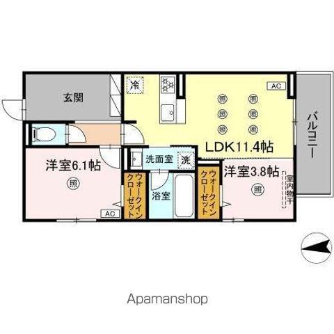 PURE WIND GARDEN B棟(2LDK/2階)の間取り写真