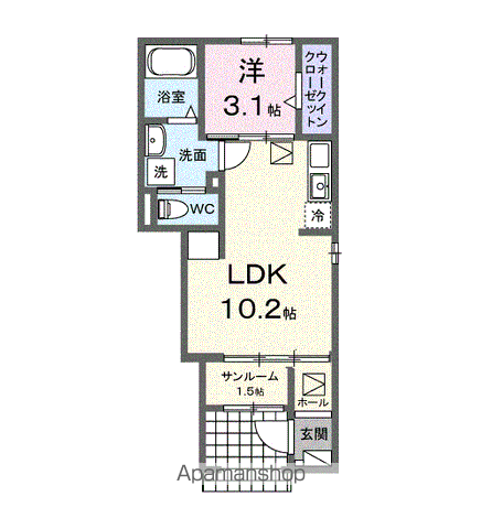 エヴァファースト(1LDK/1階)の間取り写真