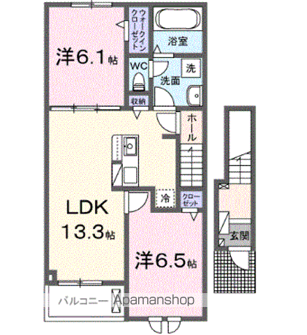 クレメント岩出D(2LDK/2階)の間取り写真