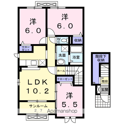 ラヴィベールⅡ(3LDK/2階)の間取り写真