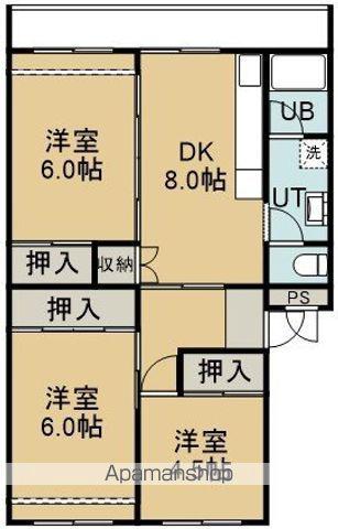 ヴィラナリー函館6号棟ヴィラナリーハコダテロクゴウトウ(3DK/4階)の間取り写真