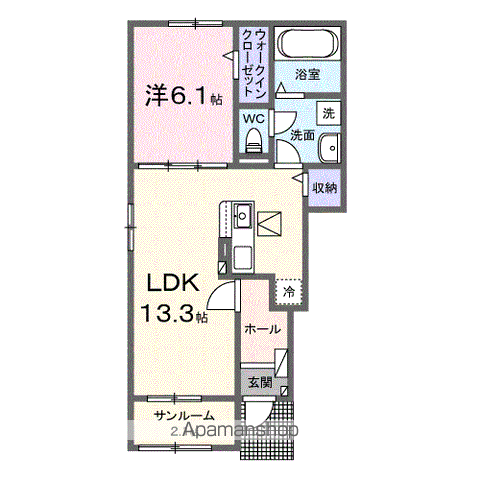 クレメント岩出C(1LDK/1階)の間取り写真