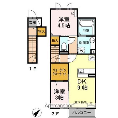 いわて銀河鉄道 青山駅(岩手) 徒歩5分 2階建 築9年(2DK/2階)の間取り写真
