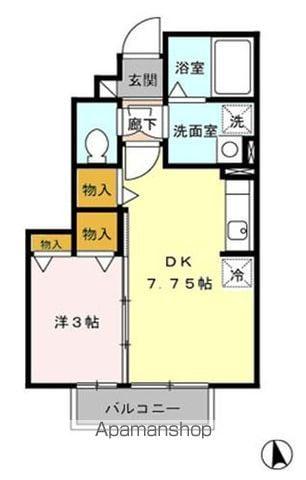 プログレッソB(1DK/1階)の間取り写真