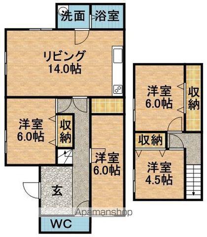 札幌市東豊線 福住駅 バス乗車時間：12分 西岡４条１２丁目停バス停で下車 徒歩4分 2階建 築38年(4LDK)の間取り写真