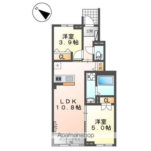 サクラヴィラージュ津福(2LDK/1階)の間取り写真