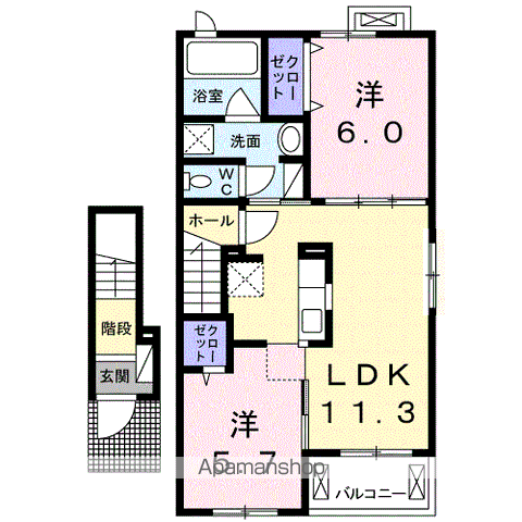 BーUP華 Ⅰ(2LDK/2階)の間取り写真