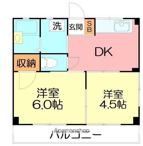曽我マンション(2DK/1階)の間取り写真