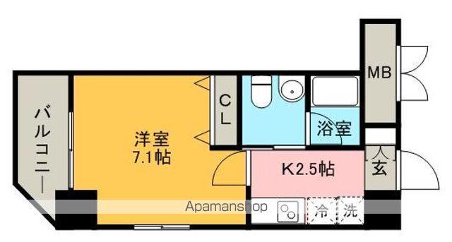エンクレスト渡辺通(1K/6階)の間取り写真
