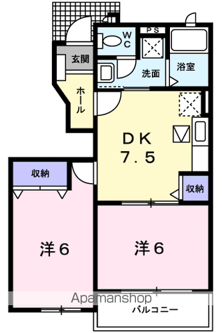 プラムフィールドB(2DK/1階)の間取り写真