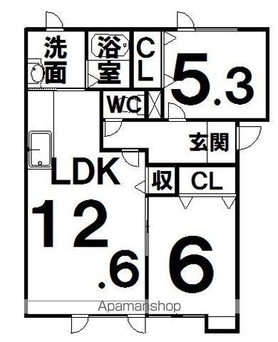 ハスコート本別(2LDK/2階)の間取り写真