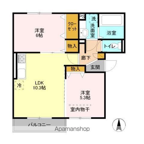 ゼルコバ(2LDK/2階)の間取り写真