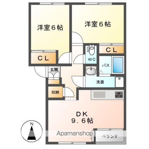 マルベリーズ壱番館(2DK/2階)の間取り写真