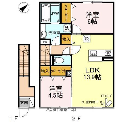ミキ・K・ハウスⅢ(2LDK/2階)の間取り写真