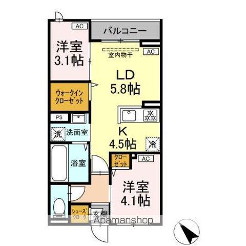 セレスティア白鳥(2LDK/2階)の間取り写真