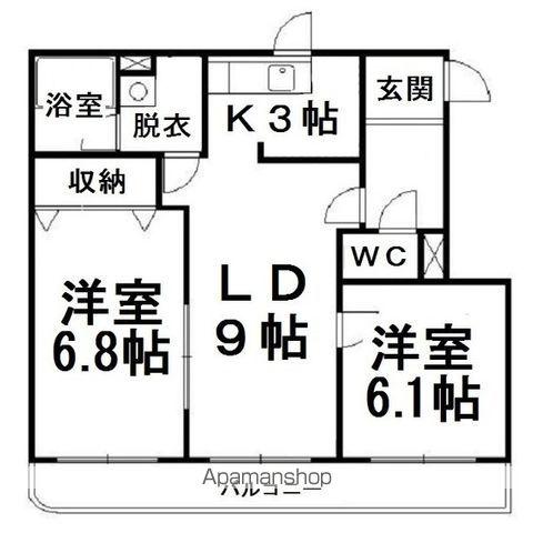 小町川LIVE(2LDK/3階)の間取り写真