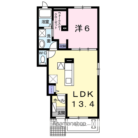 ラ・ソレイユ・ドゥ(1LDK/1階)の間取り写真