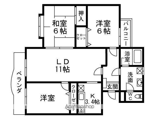 サン・キャッスル岩崎(3LDK/4階)の間取り写真