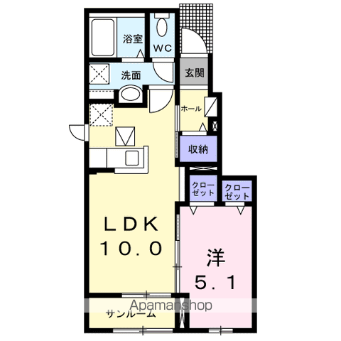 グラシオッソ坂井 Ⅱ(1LDK/1階)の間取り写真