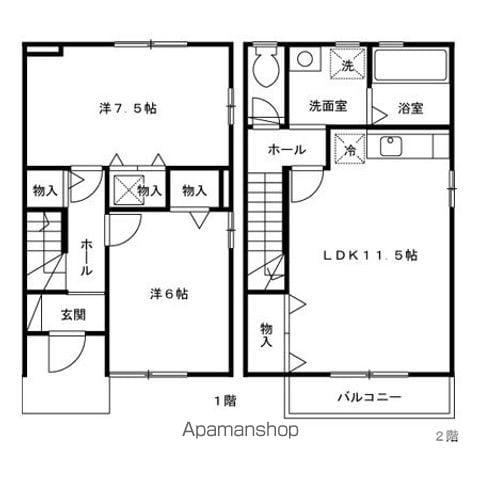リビングタウン不来方F(2LDK/1階)の間取り写真