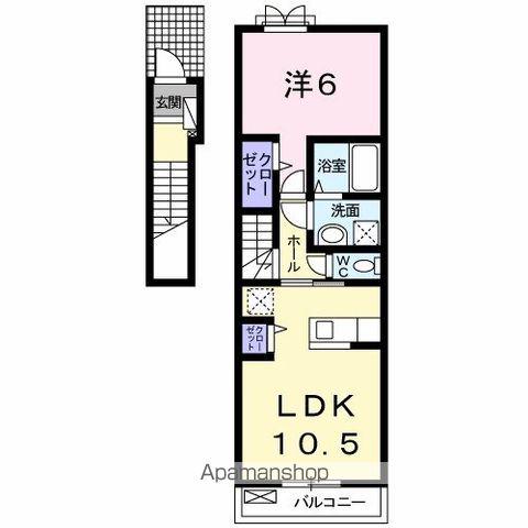 クレシェンドアルファ(1LDK/2階)の間取り写真