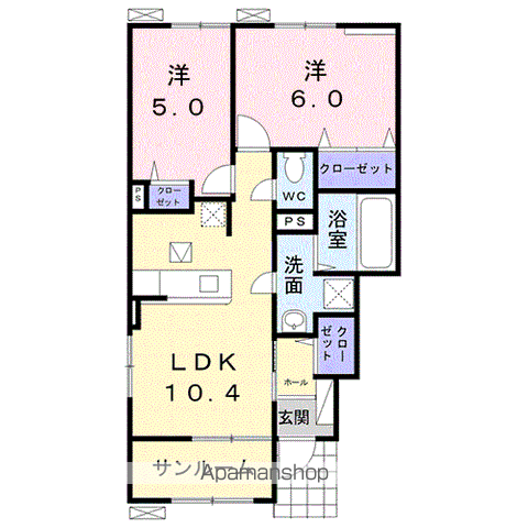 マ・メゾン三島 Ⅰ(2LDK/1階)の間取り写真