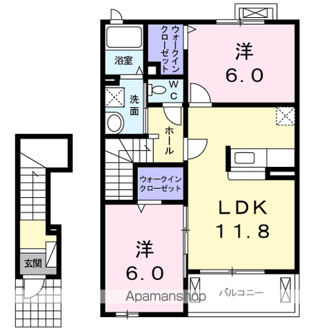 ニューフィルドセラアV(2LDK/2階)の間取り写真