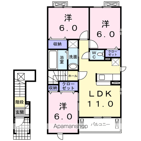 カーサ・ミニョンA(3LDK/2階)の間取り写真