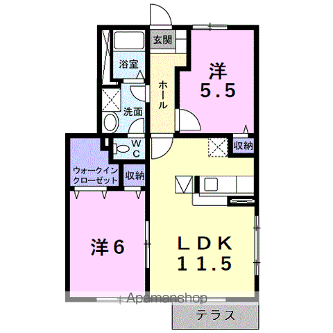 フォンターナ(2LDK/1階)の間取り写真
