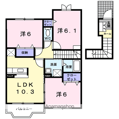 アンジェリカ D(3LDK/2階)の間取り写真
